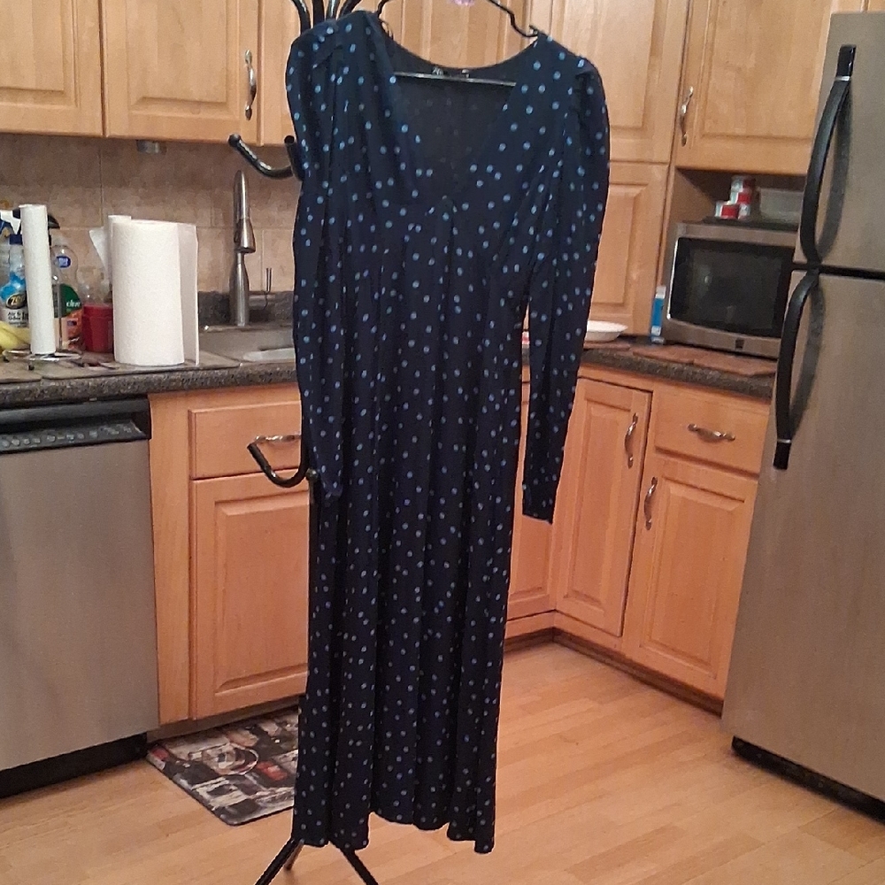 Zara Dark Blue Long Sleeve Dress with Teal Dots